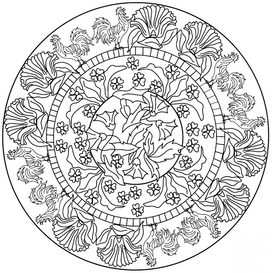Mandala with Rooster Pattern