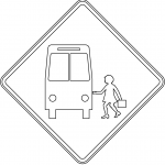 "School Bus Stop Ahead" Sign in...