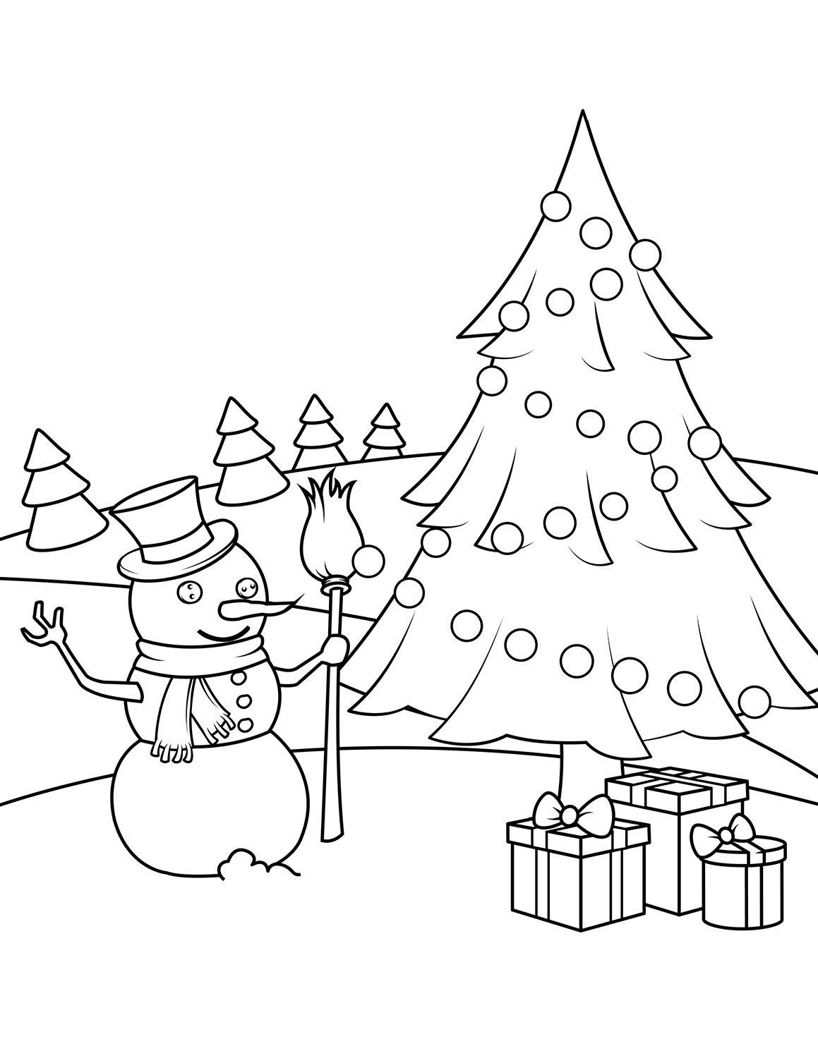 Snowman, Christmas Tree and Presents