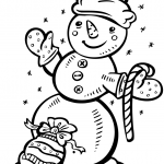 Snowman with Candy Cane and Gift Bag