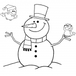 Friendly Snowman with a Cute Birds