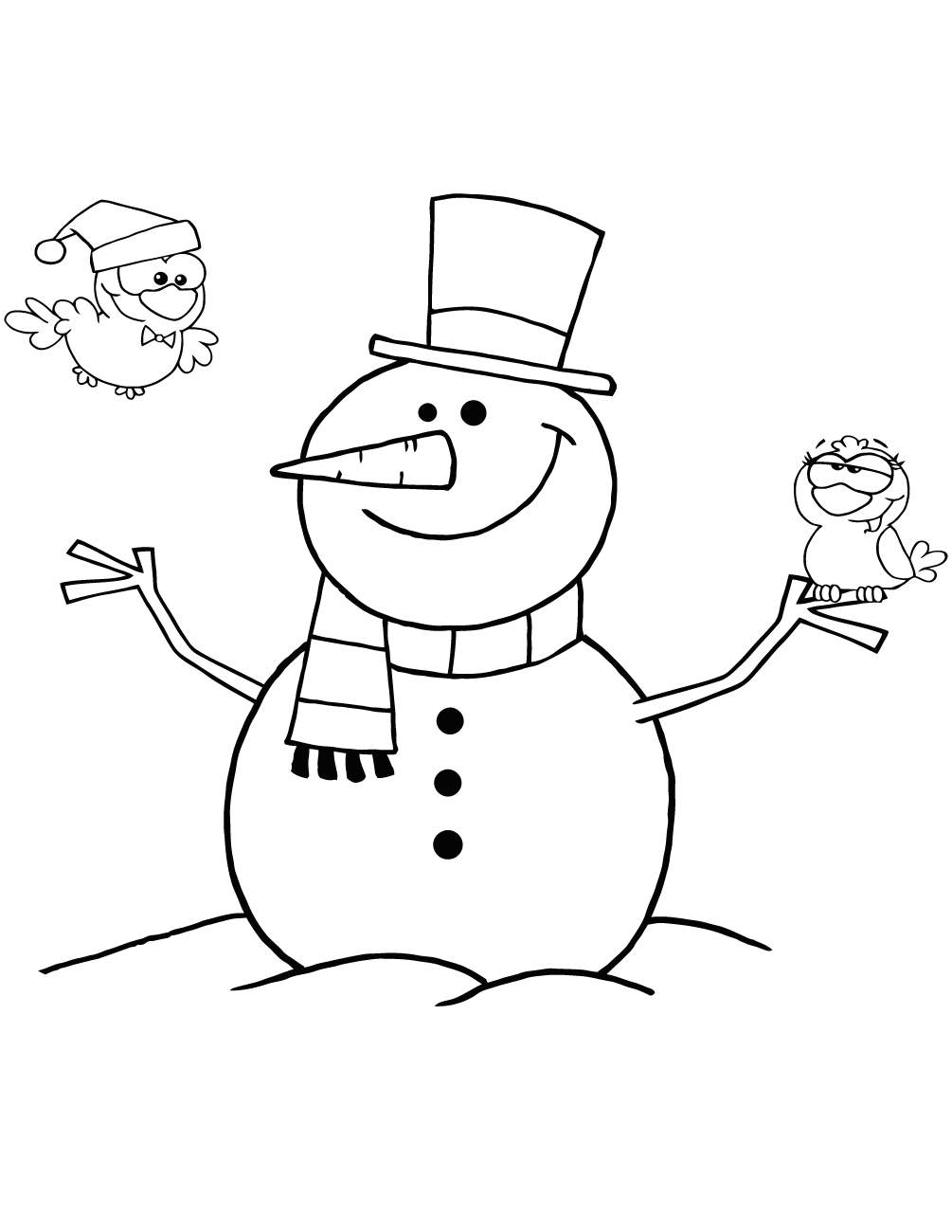 Friendly Snowman with a Cute Birds