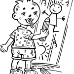 Chłopiec malujący obrazy na ścianie