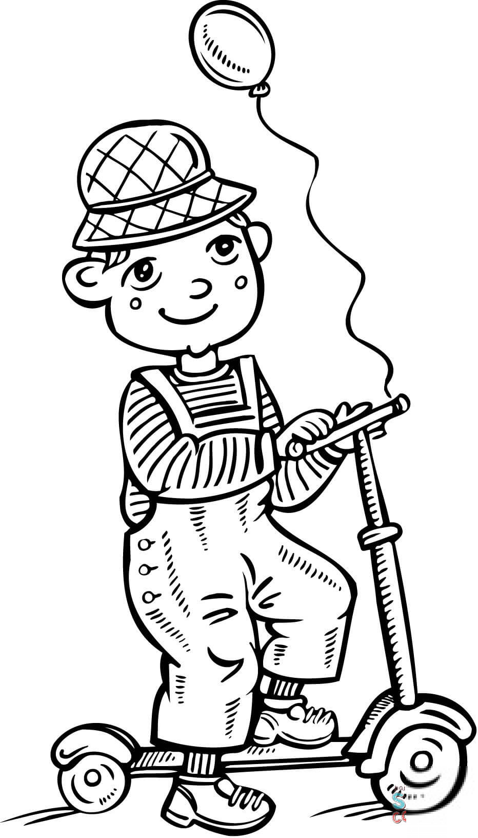 Chłopiec jadący na skuterze