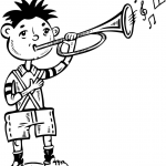 Chłopiec grający na trąbce