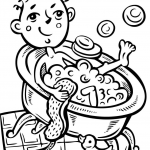 Chłopiec biorący kąpiel z bąbelkami