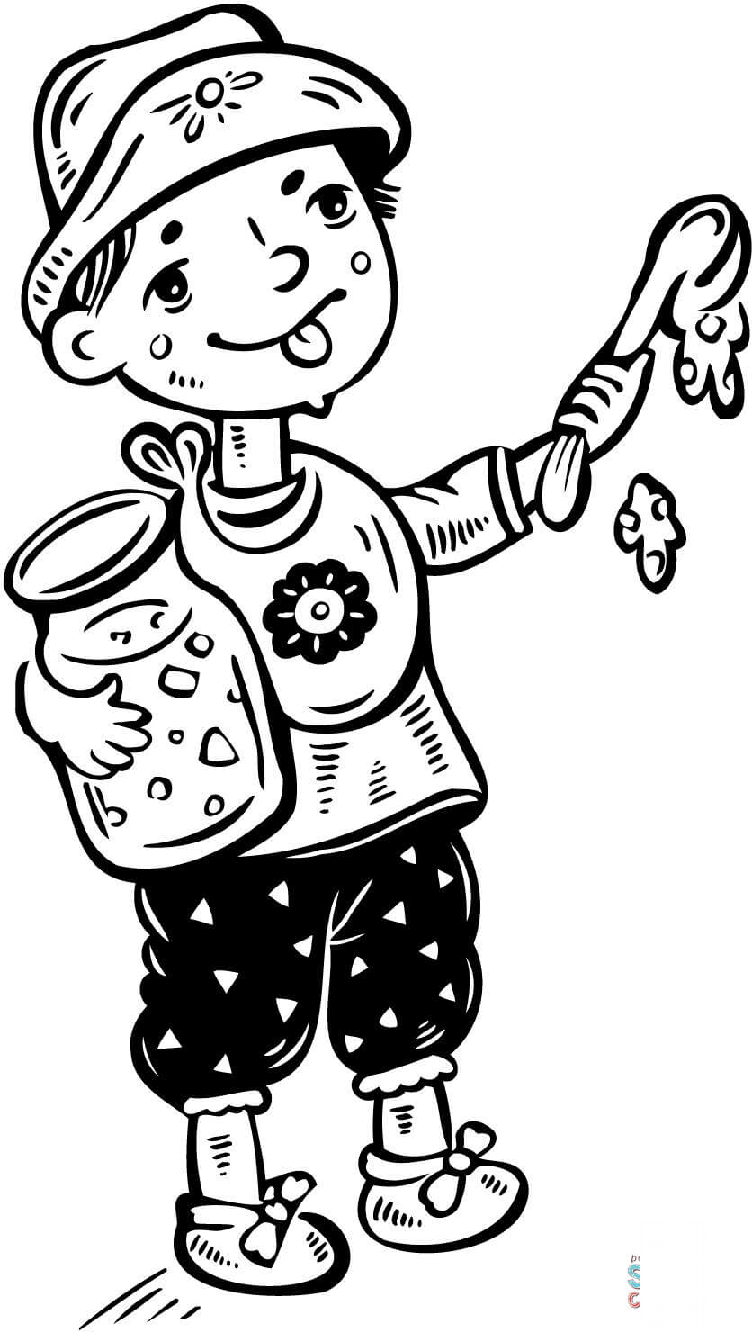 Chłopczyk upuszczający jedzenie na...