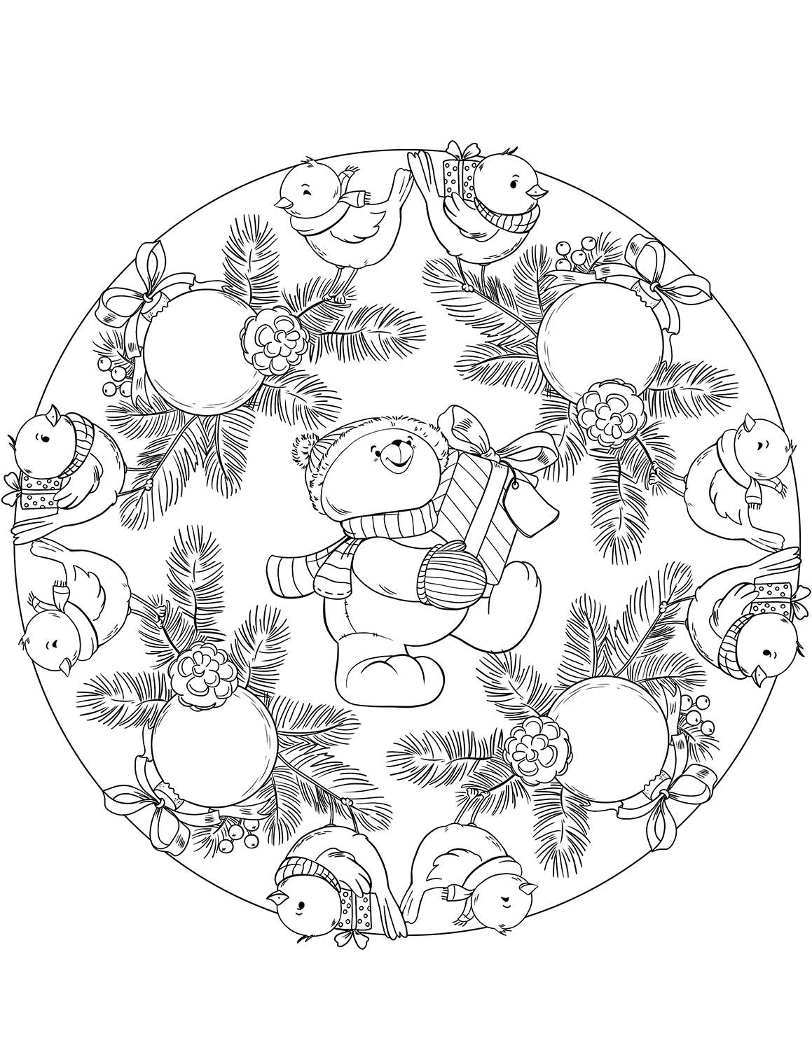 Mandala with Birds, Christmas...