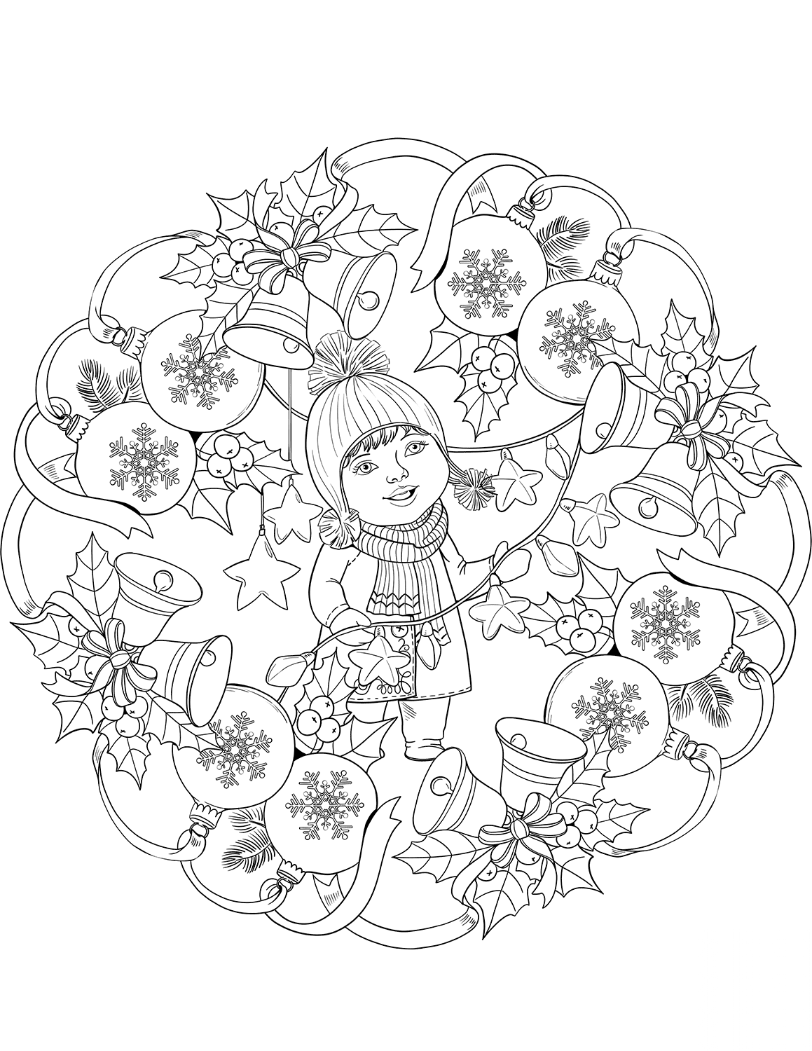 Mandala with Christmas Ornaments,...