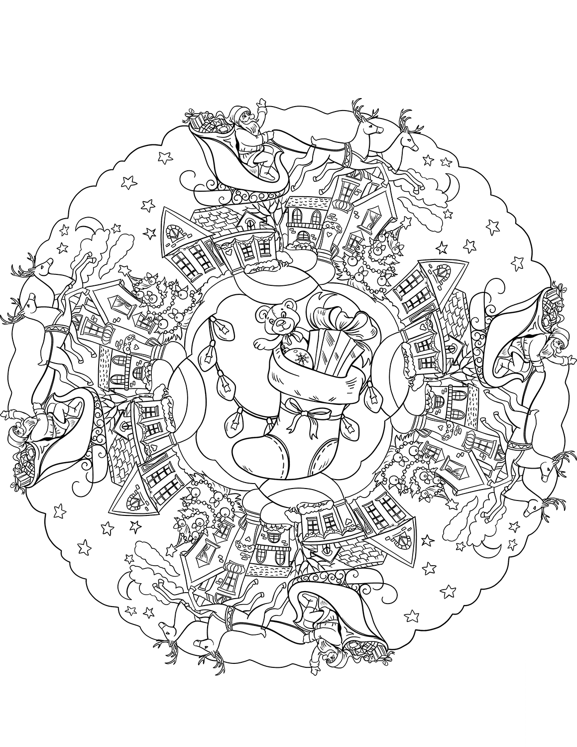 Mandala with Christmas Stocking,...