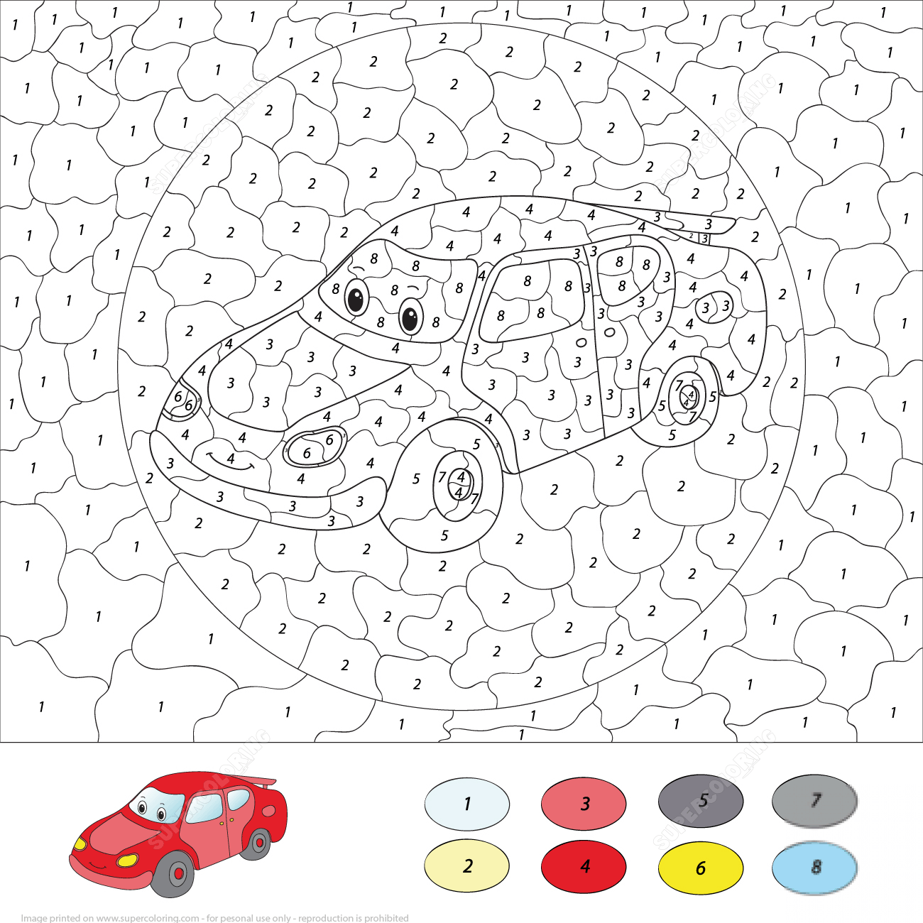 Cartoon Car Color by Number