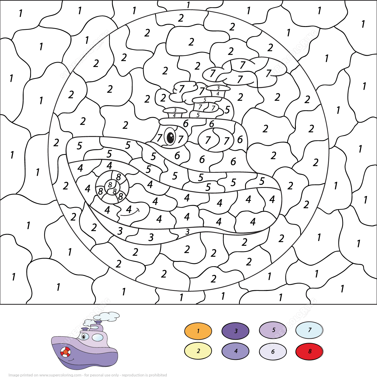 Cartoon Steamship Color by Number