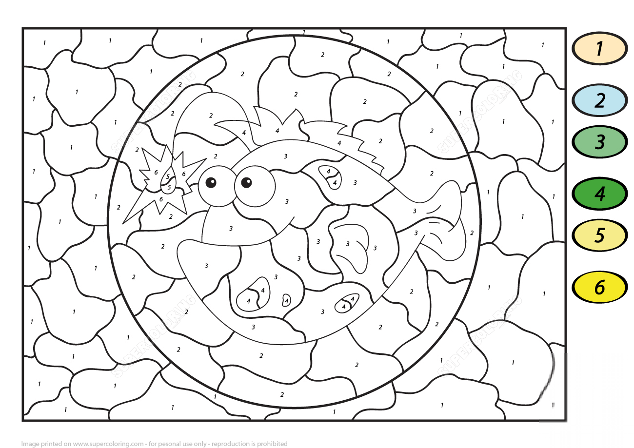 Cartoon Anglerfish Color by Number