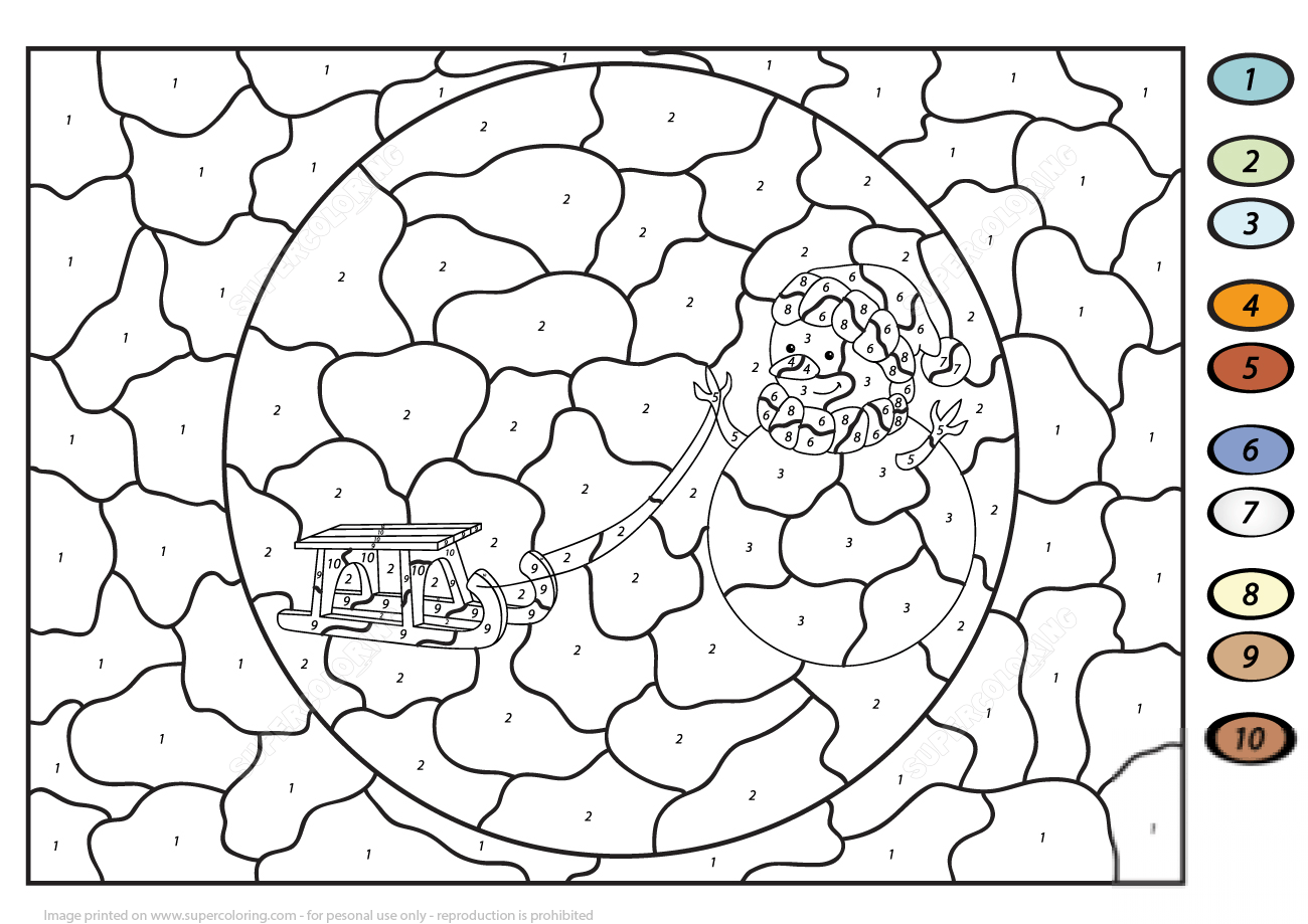 Cartoon Snowman with Sledge Color...