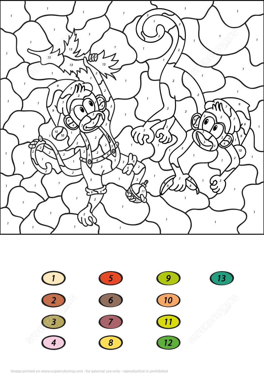Two Monkeys Color by Number