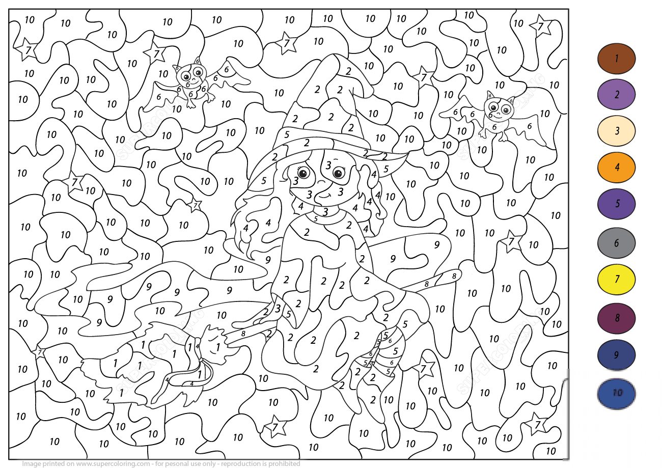 Witch Flying on a Broom with Bat...