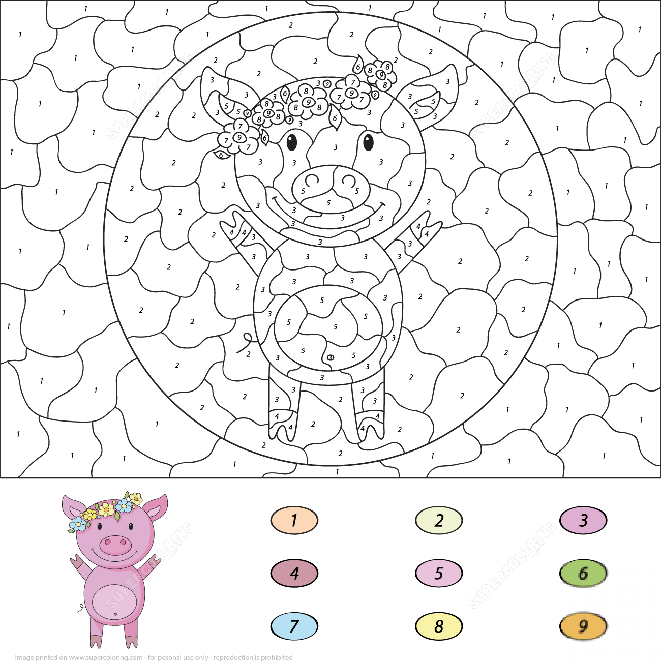 Cartoon Pig Color by Number