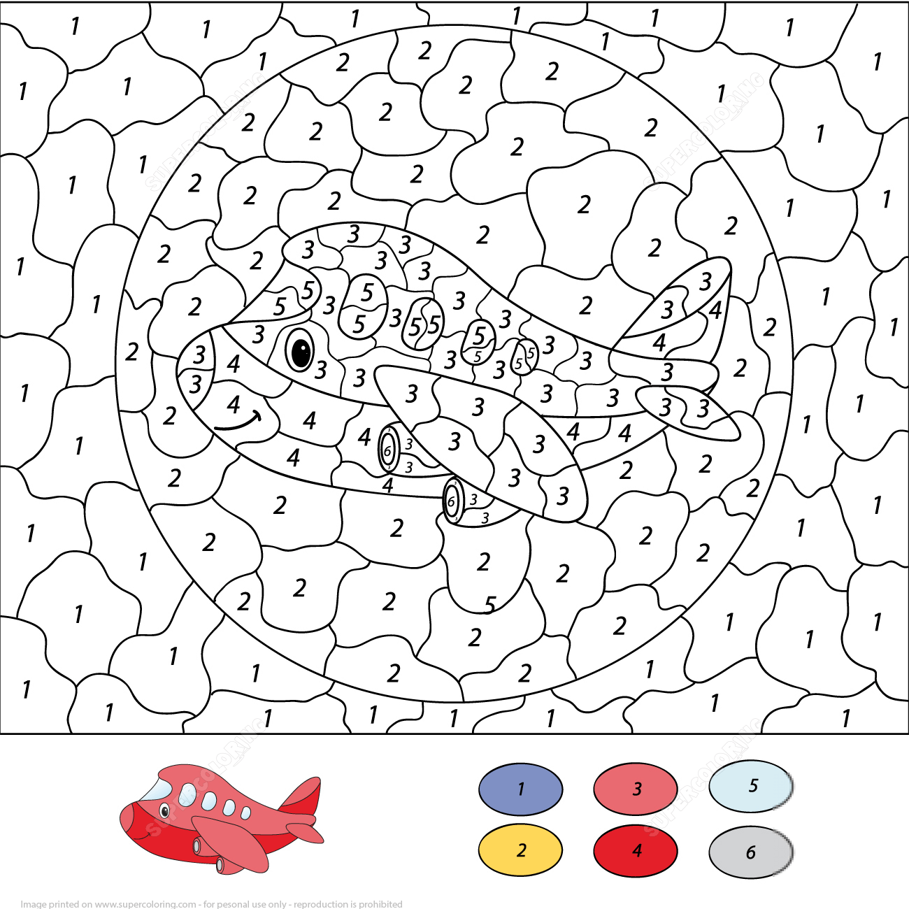 Cartoon Airplane Color by Number