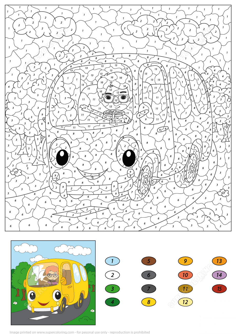 Boy Driving a Bus Color by Number