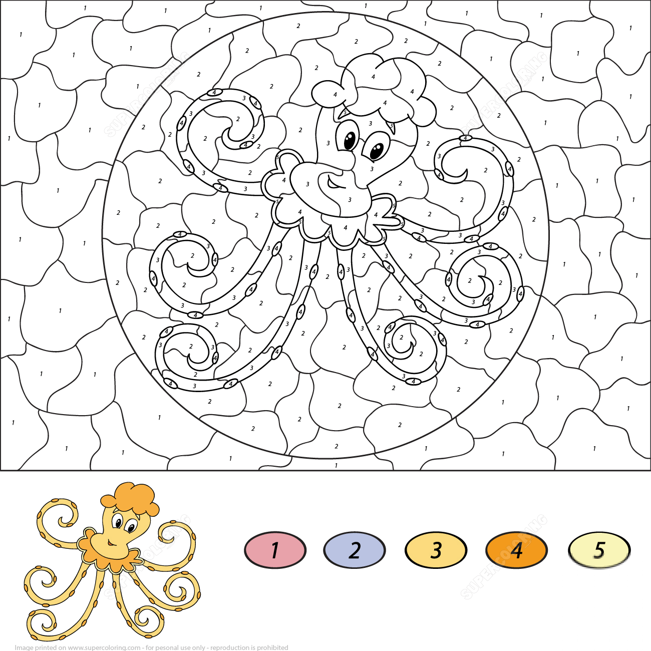 Cartoon Octopus Color by Number