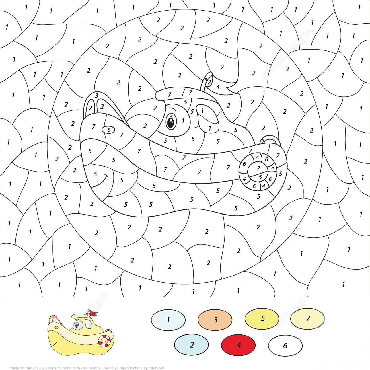 Cute Cartoon Ship Color by Number