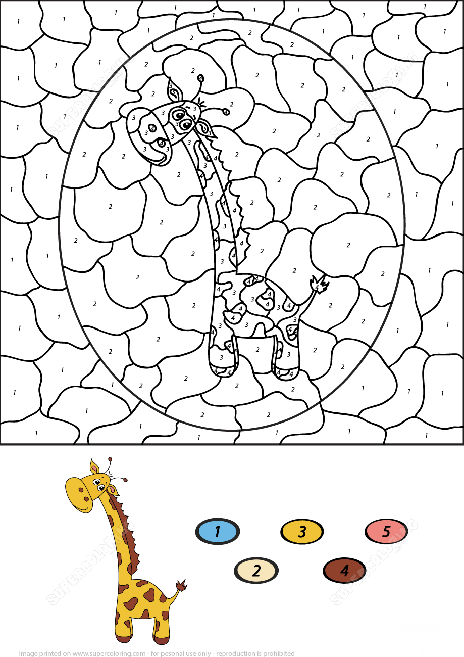 Funny Cartoon Giraffe Color by Number