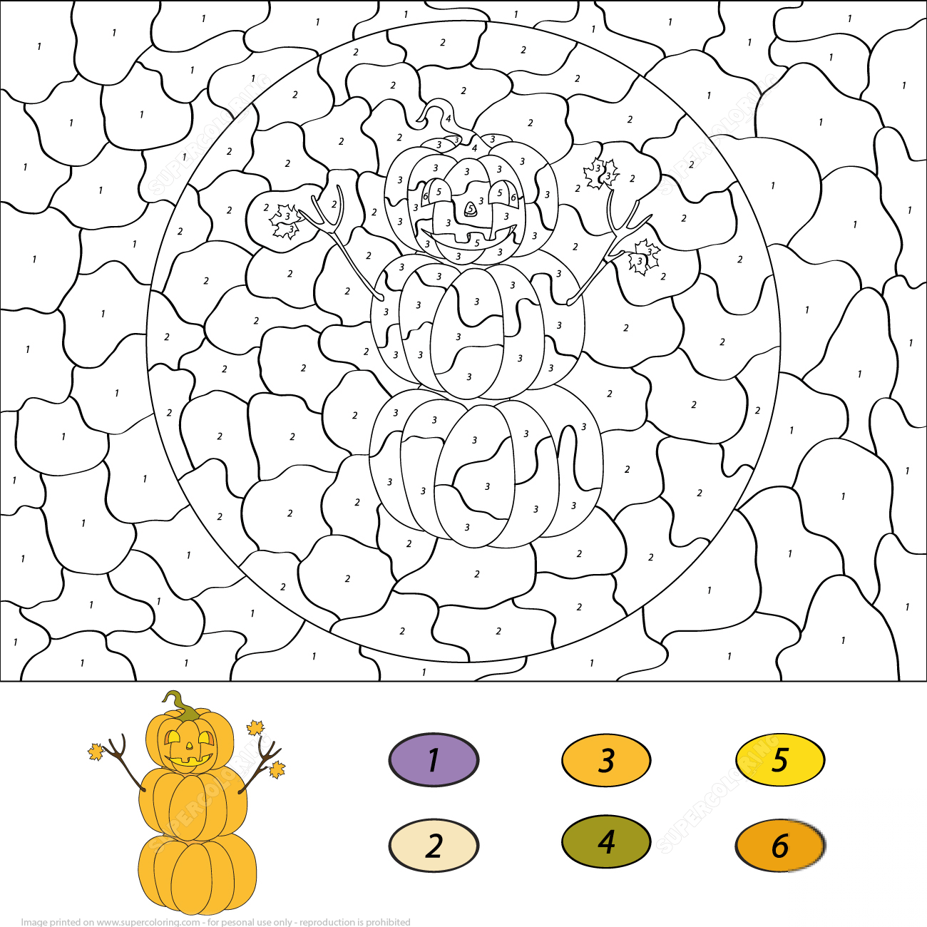 Pumpkin Snowman Color by Number