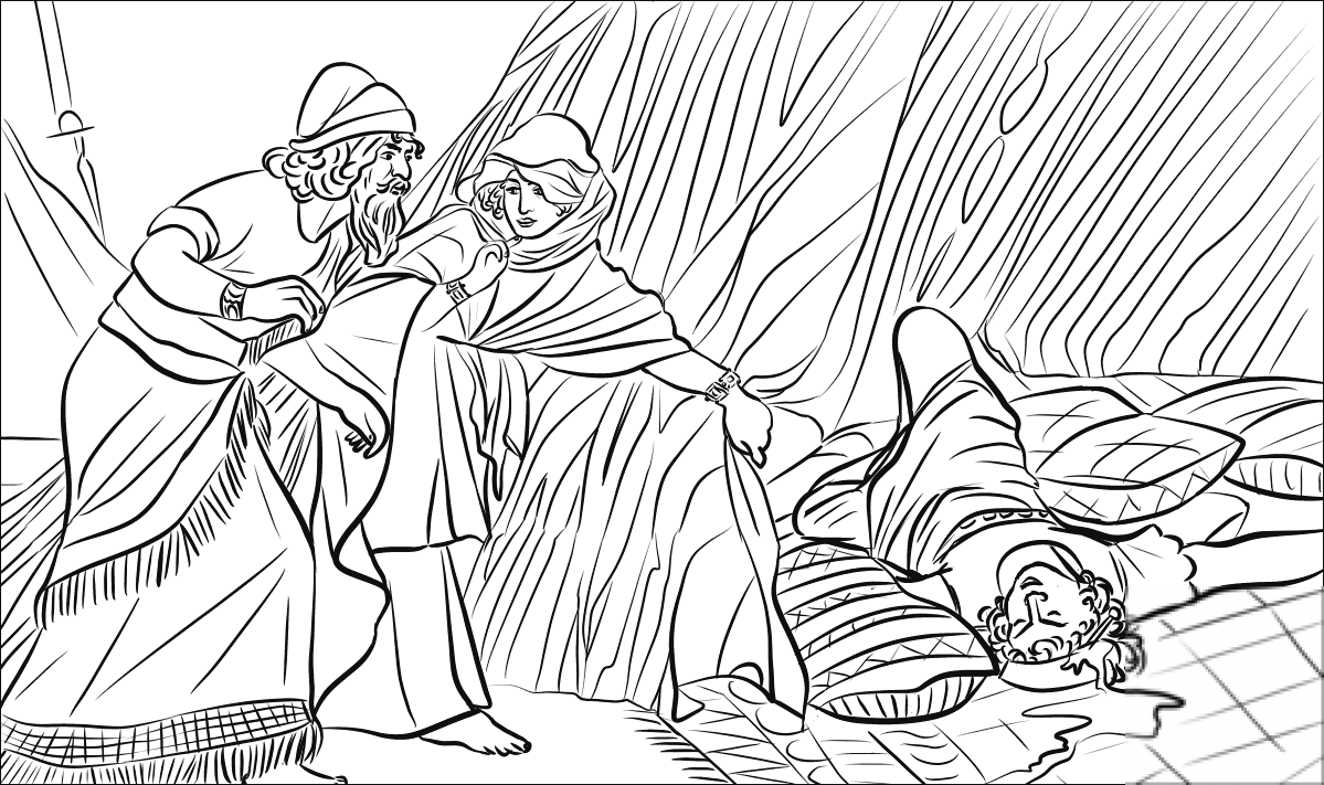 Jael Shows to Barak, Sisera Lying Dead