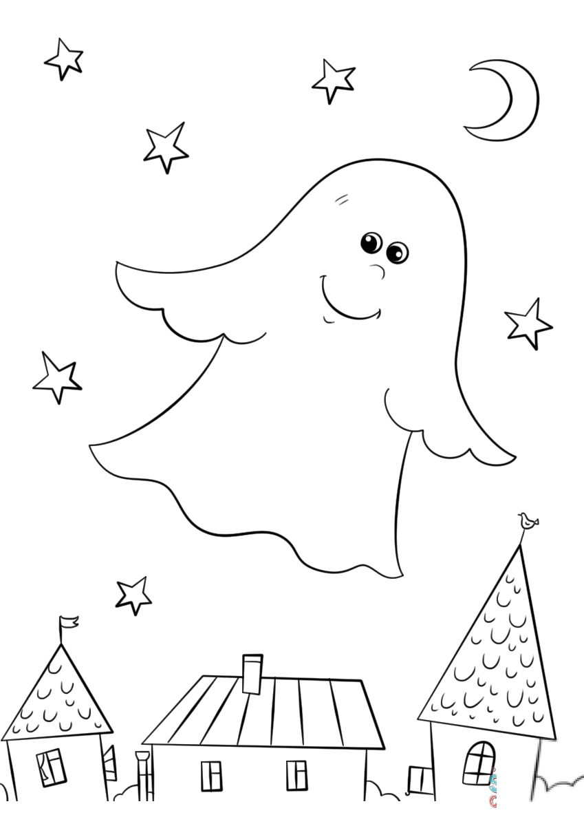 Cute Ghost Flying over Rooftops