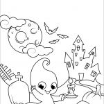 Halloween Scene with a Cute Ghost