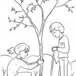 Girl and Boy Planting a Tree