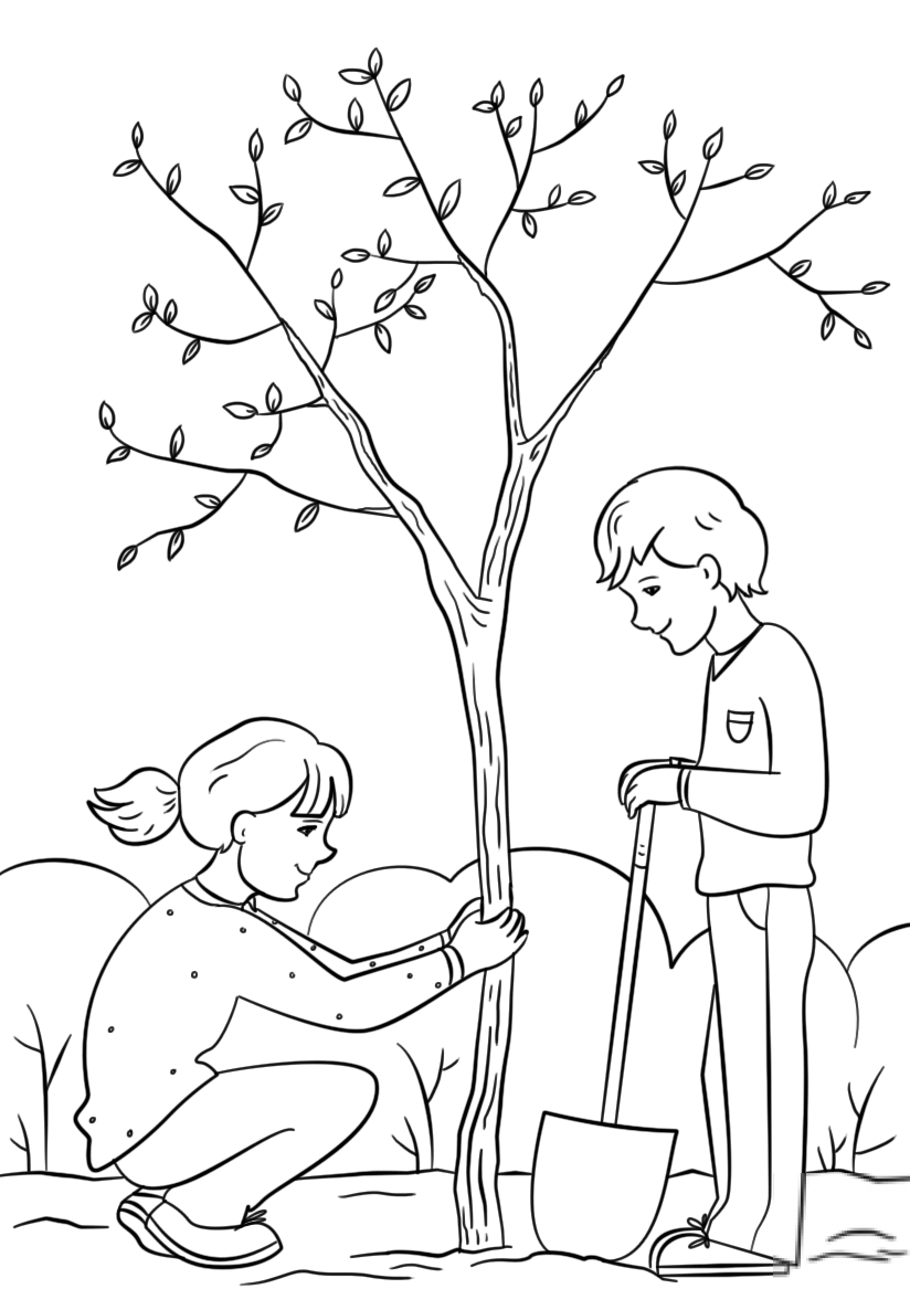 Girl and Boy Planting a Tree