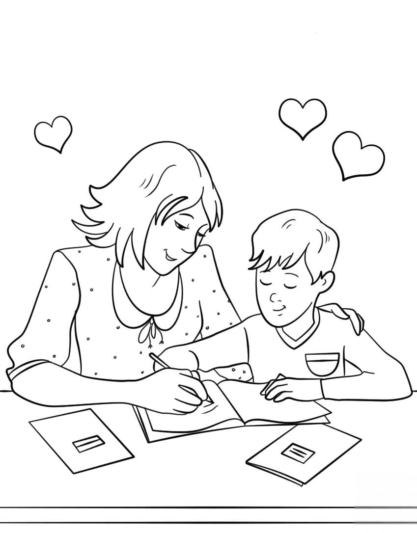 Mother Helping Her Son with Homework