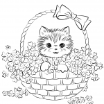 Cute Kitten in Basket of Shamrock