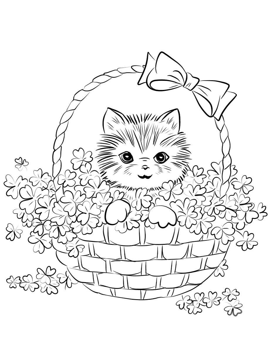 Cute Kitten in Basket of Shamrock