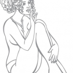 Kobieta siedząca kusząco z palcem w...