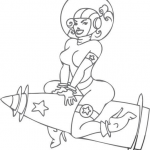 Pin-up astronautka lecąca na rakiecie