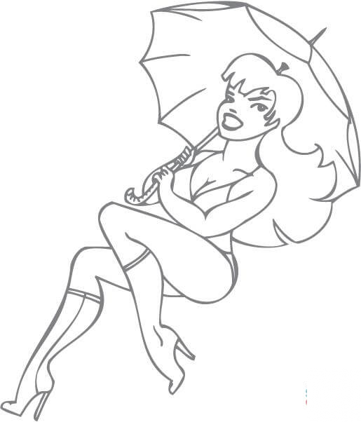 Dziewczyna pin-up trzymająca parasolkę