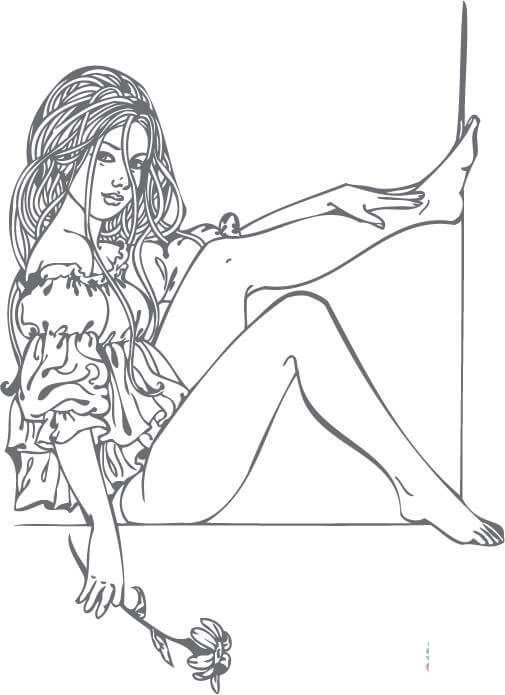 Dziewczyna w oknie trzymająca kwiata