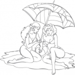 Dwie kobiety na plaży pod parasolem