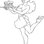 Pin-up kelnerka przynosząca tort...