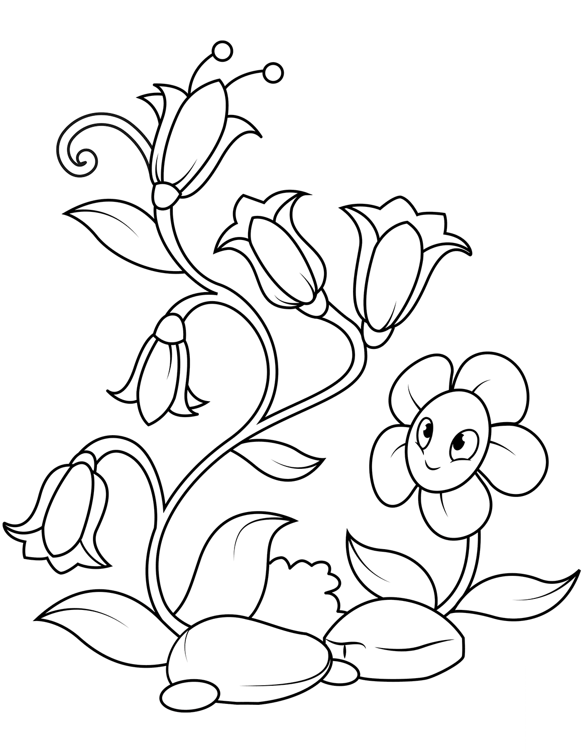 Bellflowers and Funny Flower Character