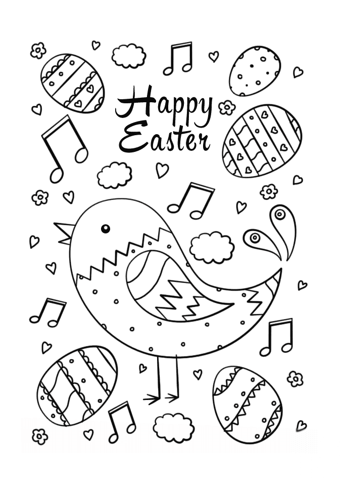 Happy Easter Doodle with Bird and Eggs