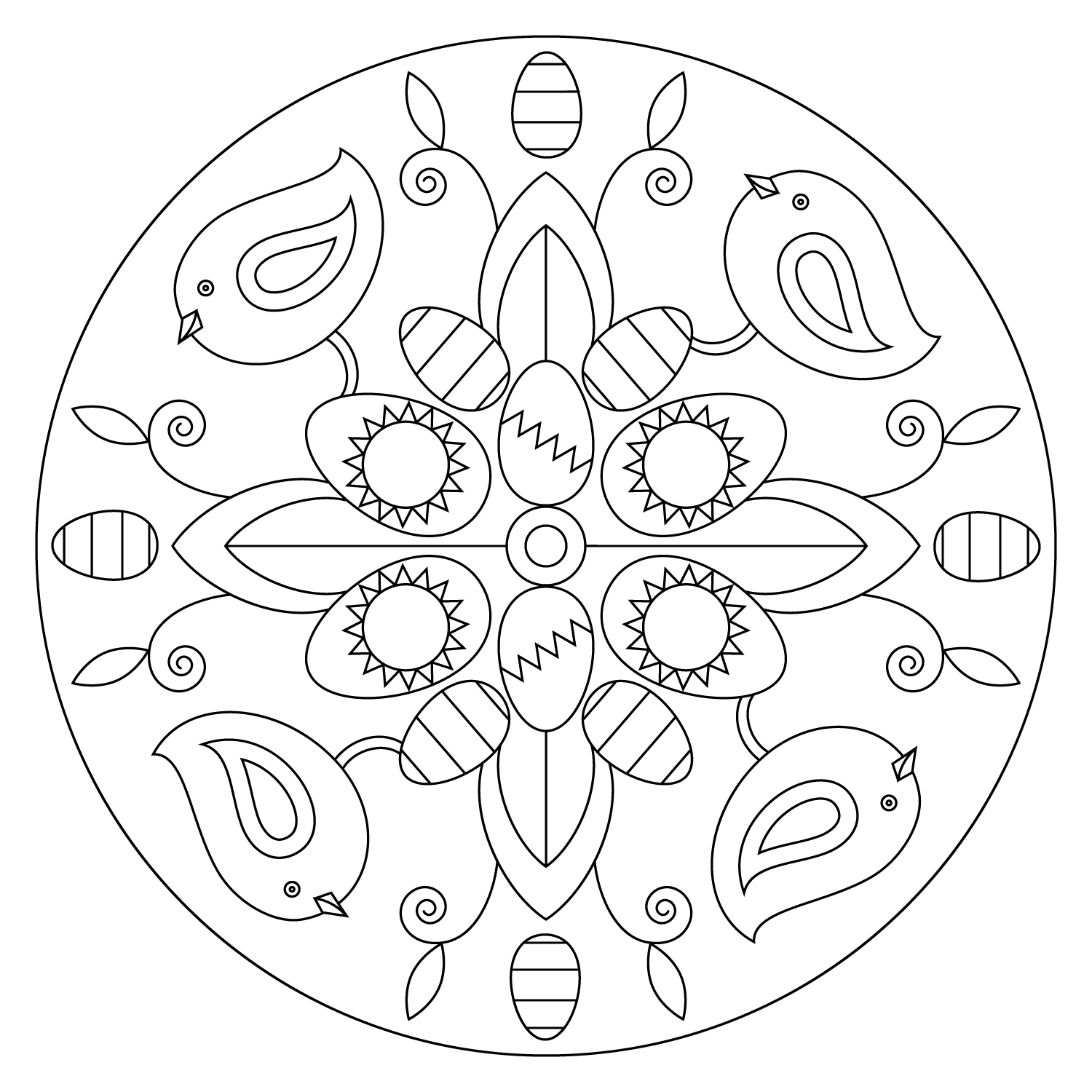 Easter Mandala with Birds and Eggs