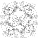 Easter Mandala with Two Rabbits and...