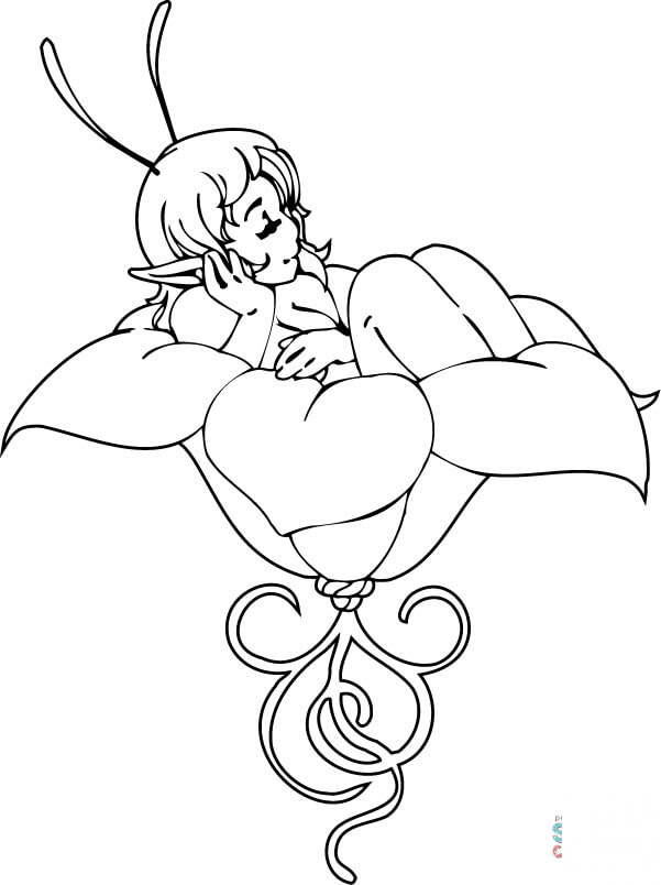 Dziewczynka elf na płatkach kwiatku