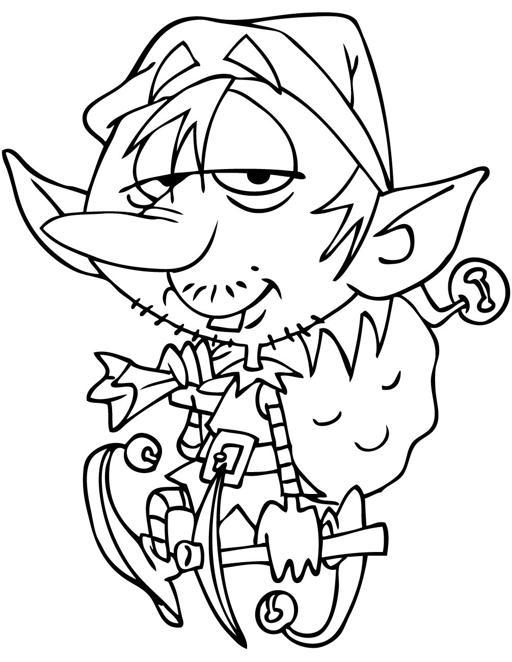 Cartoon Elf Carrying Santa Bag