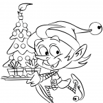 Christmas Elf Running with a Tree