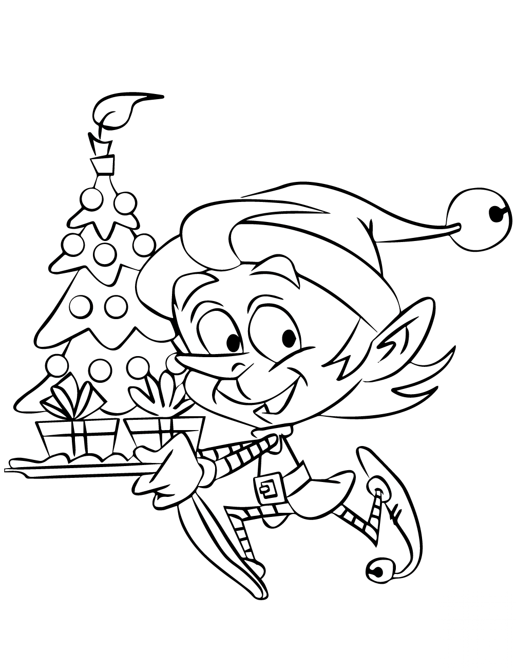 Christmas Elf Running with a Tree