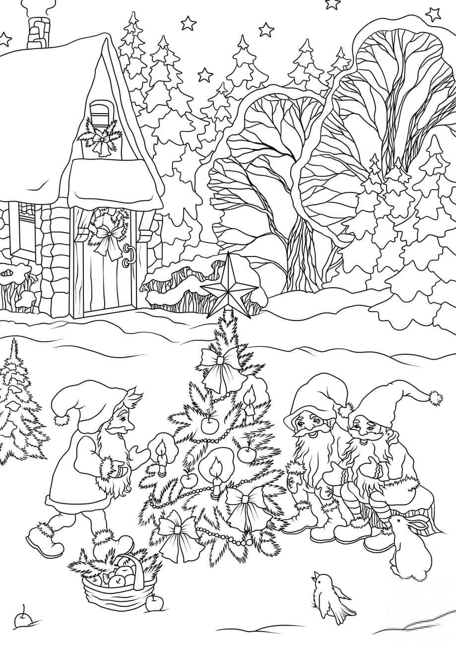 Christmas Gnomes are Decorating a Tree